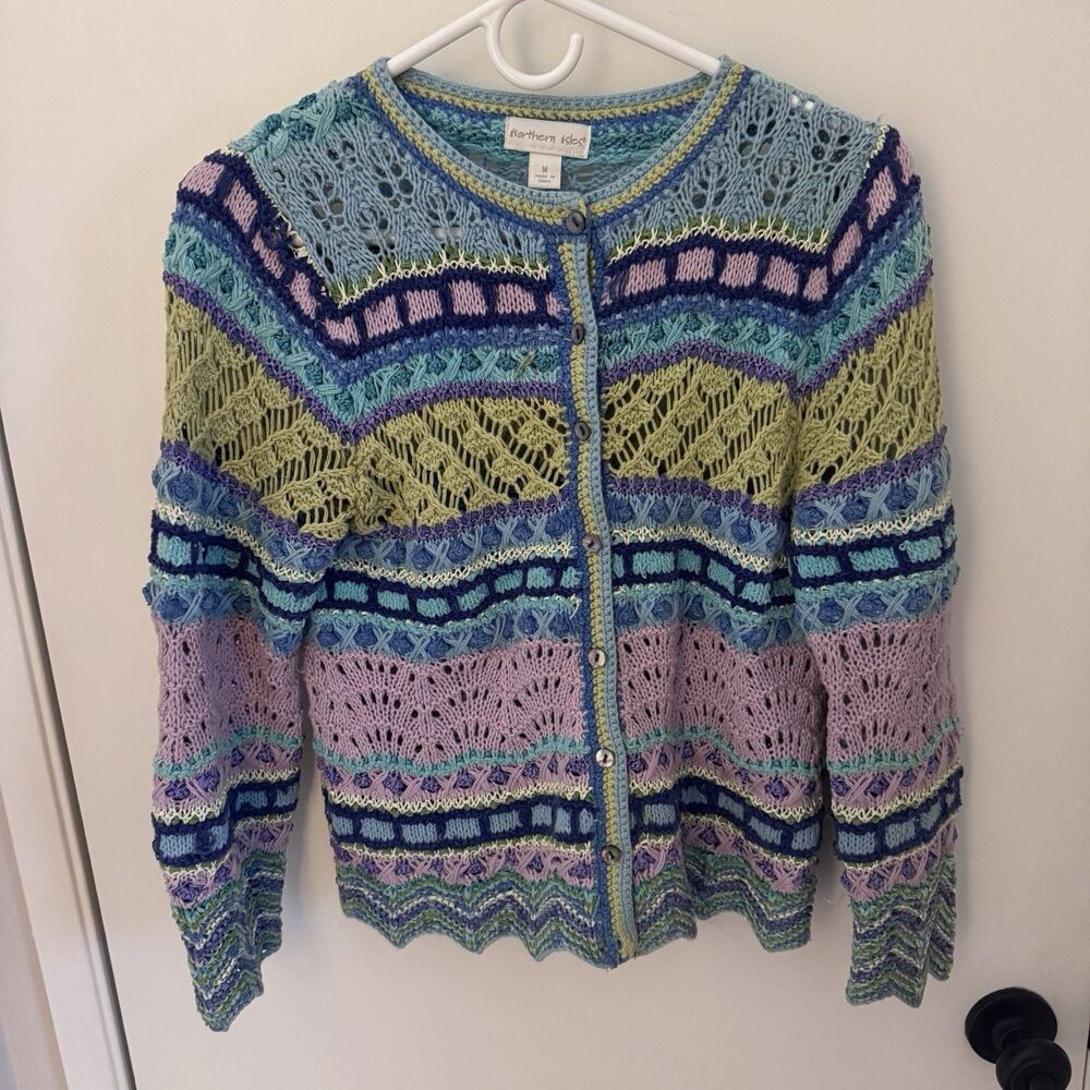 Northern Isles Women’s Knit Cardigan Sweater Living Color Eggshell Blue Medium